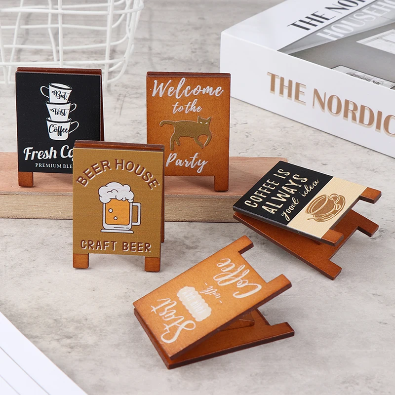 Dollhouse Miniature Simulation Wooden Billboard Bakery Coffee Shop Beer House Signboard Model DIY Play House Toys Accessories