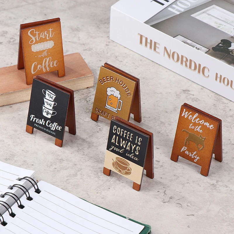 Dollhouse Miniature Simulation Wooden Billboard Bakery Coffee Shop Beer House Signboard Model DIY Play House Toys Accessories