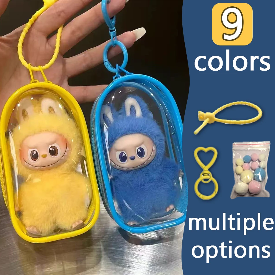For Mini Labubu Pin For Love V4 Transparent Colorful Protector Case Doll Accessories Plush Doll Display Bag Outdoor Keychain Toy