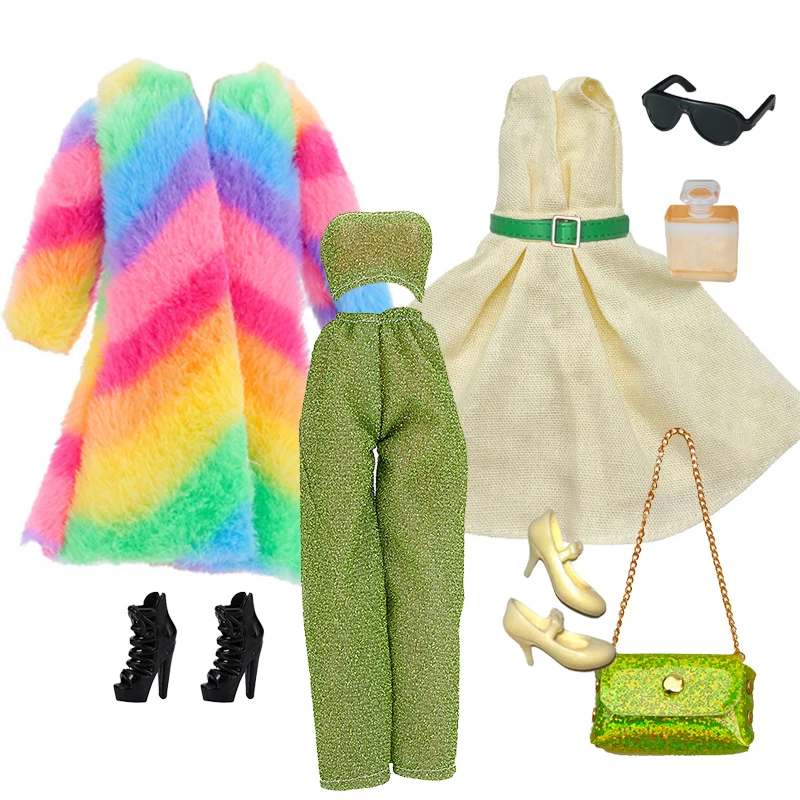 1/6 Doll Clothes Fashion Mix Green Dress Bag Shoes Suit for 12 inch Fashion Doll Outfits Handmade 30cm Doll Clothing Accessories