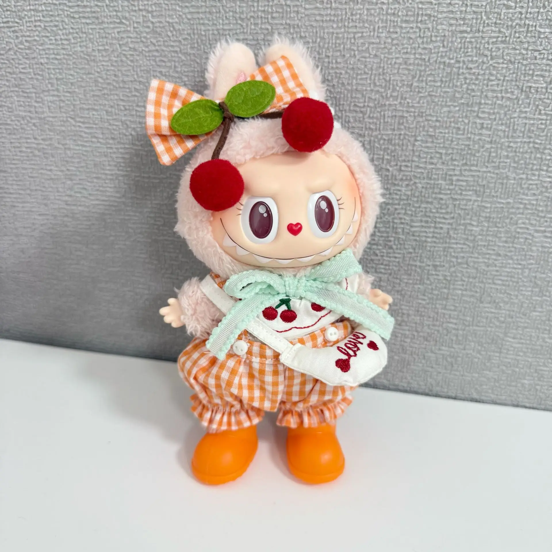 Generation 10cm 1st 2nd and 3rd Generation Keychain Labubu Clothes Pendant Labubu Sweet Cherry Skirt Set