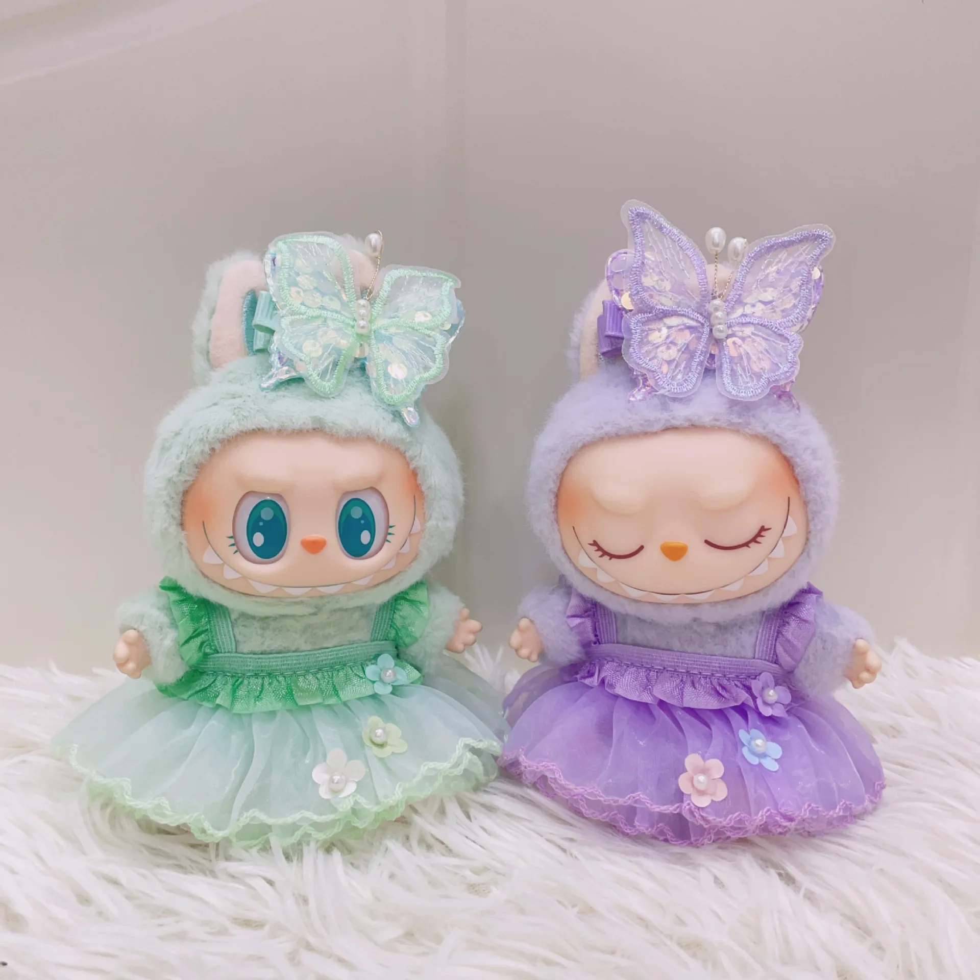 17cm Labubu 1-3 Gen Doll Outfits | Purple Butterfly & Green Butterfly Fairy Dress | Clothes for Labubu Accessories