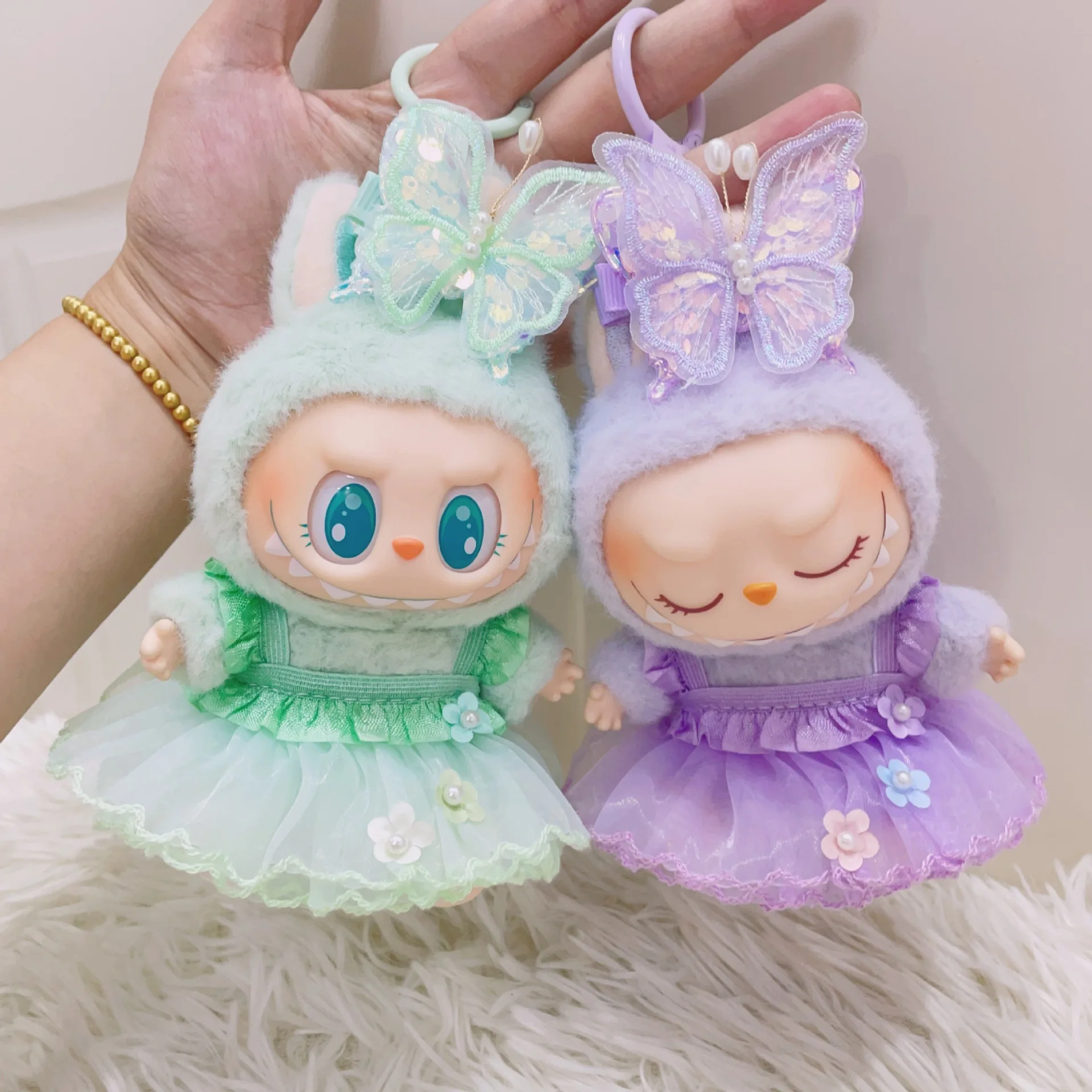 17cm Labubu 1-3 Gen Doll Outfits | Purple Butterfly & Green Butterfly Fairy Dress | Clothes for Labubu Accessories