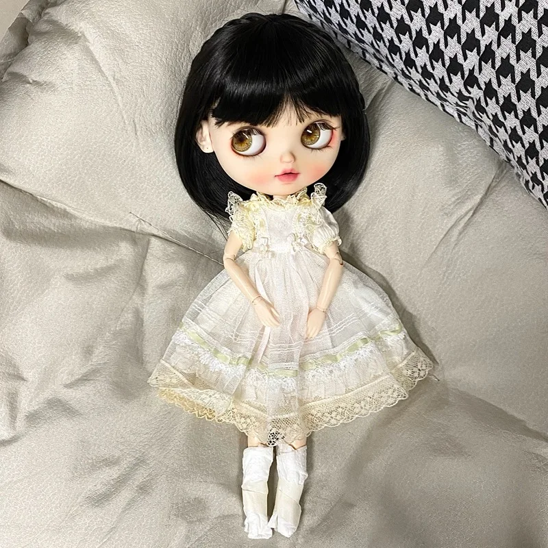 HOUZIWA Blyth Doll Accessories Black Brown Wigs Short
