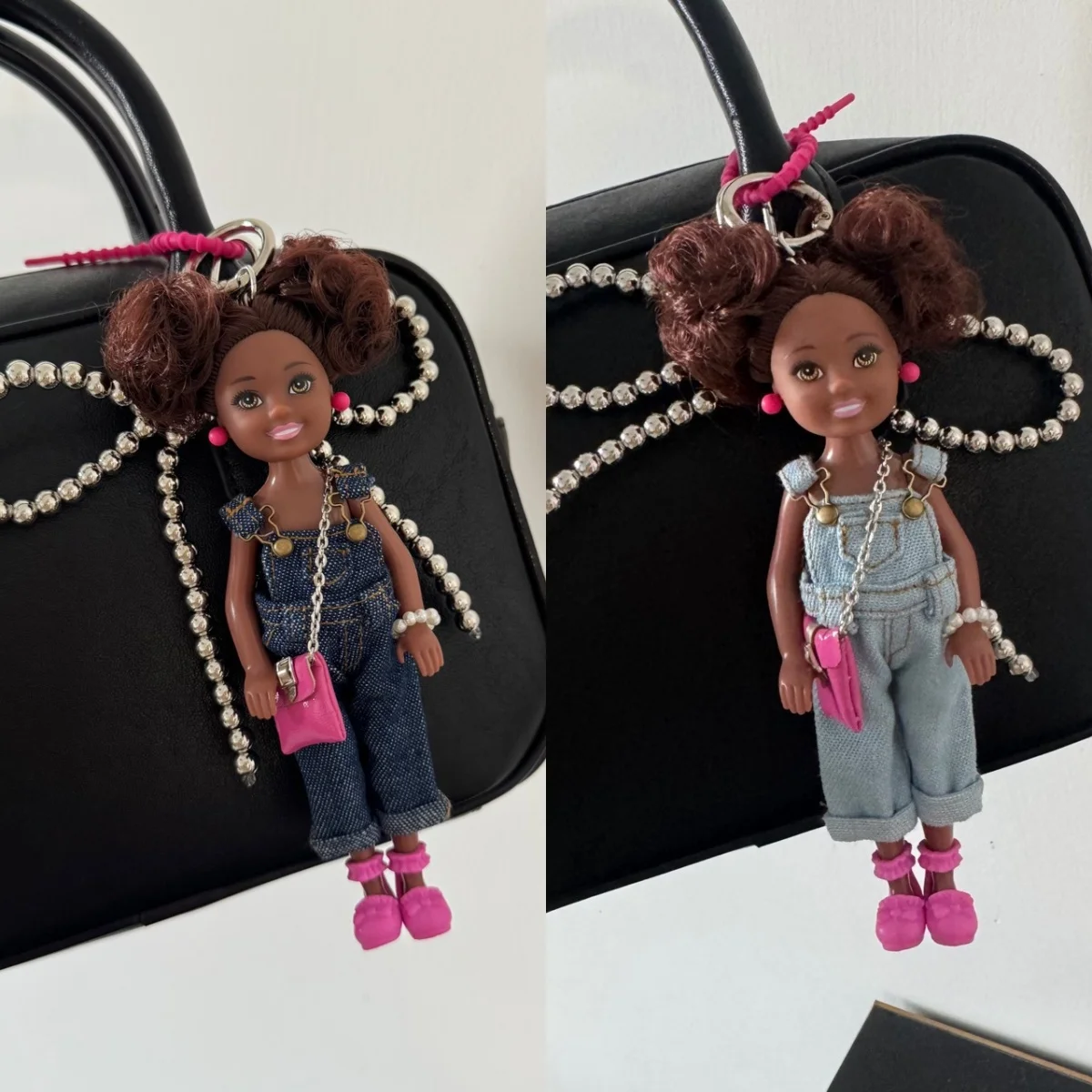 Ins Korean Version Spice Girl Princess Doll Pendant Keychain Cute African Black Skin BABI Doll Fashion Bag Decor Keychain Gift