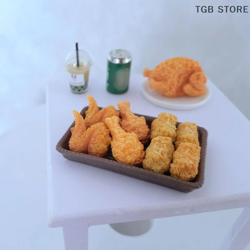 1Set Mini Simulation Fried Chicken Miniatures Food Doll House Decor DIY Supplies Model Food Ornament Toy Dollhouse Accessories