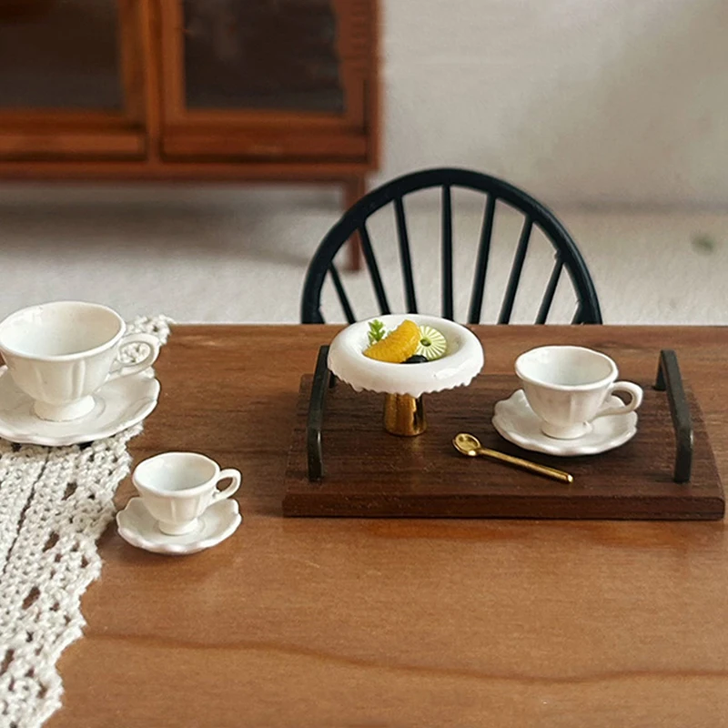 Intricate Dollhouse Miniature: French Retro Coffee Cup Plate, Perfect for Play Kitchen Accessorization and Scene Decoration.