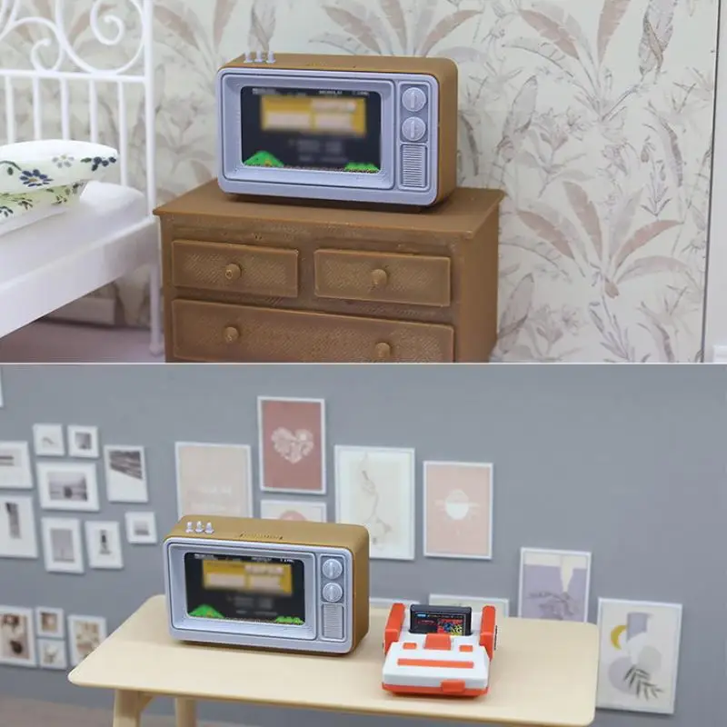 1/12 Miniature Dollhouse Furniture, Reminiscent TV Game Console Model, Living Room Scene Display, Doll Toy Accessories