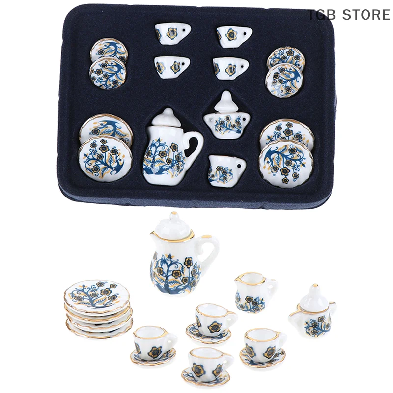 1Set 1:12 Miniature Porcelain Tea Cup Set Chintz Flower Tableware Kitchen