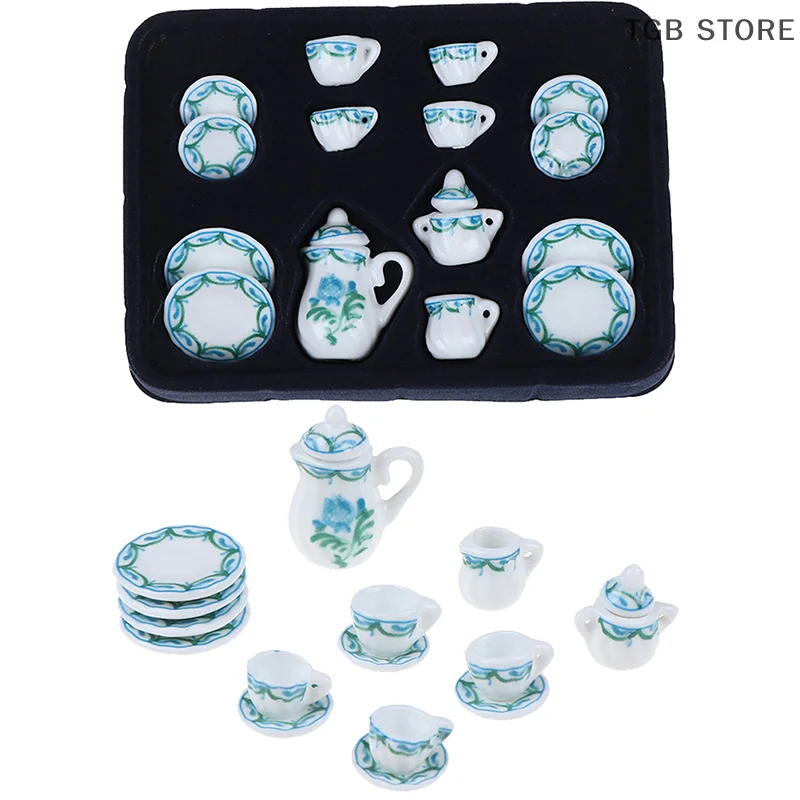 1Set 1:12 Miniature Porcelain Tea Cup Set Chintz Flower Tableware Kitchen