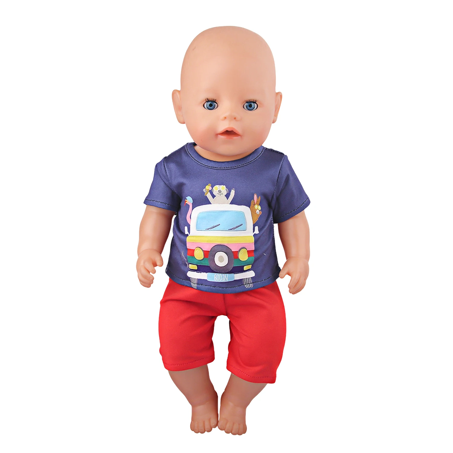 Cute Cartoon Doll T-shirt For 18-inch American Dolls Girl Car Rainbow Flower Basket Printing Clothing For 43cm Baby Newborn Doll