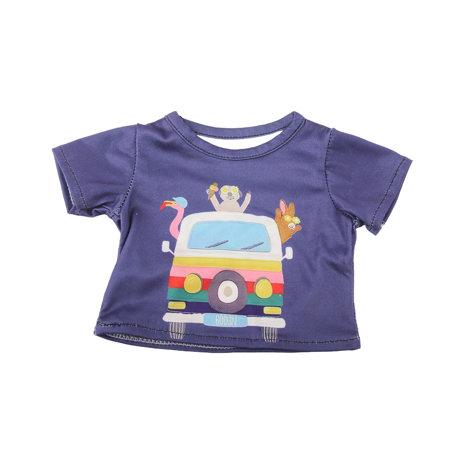 Cute Cartoon Doll T-shirt For 18-inch American Dolls Girl Car Rainbow Flower Basket Printing Clothing For 43cm Baby Newborn Doll