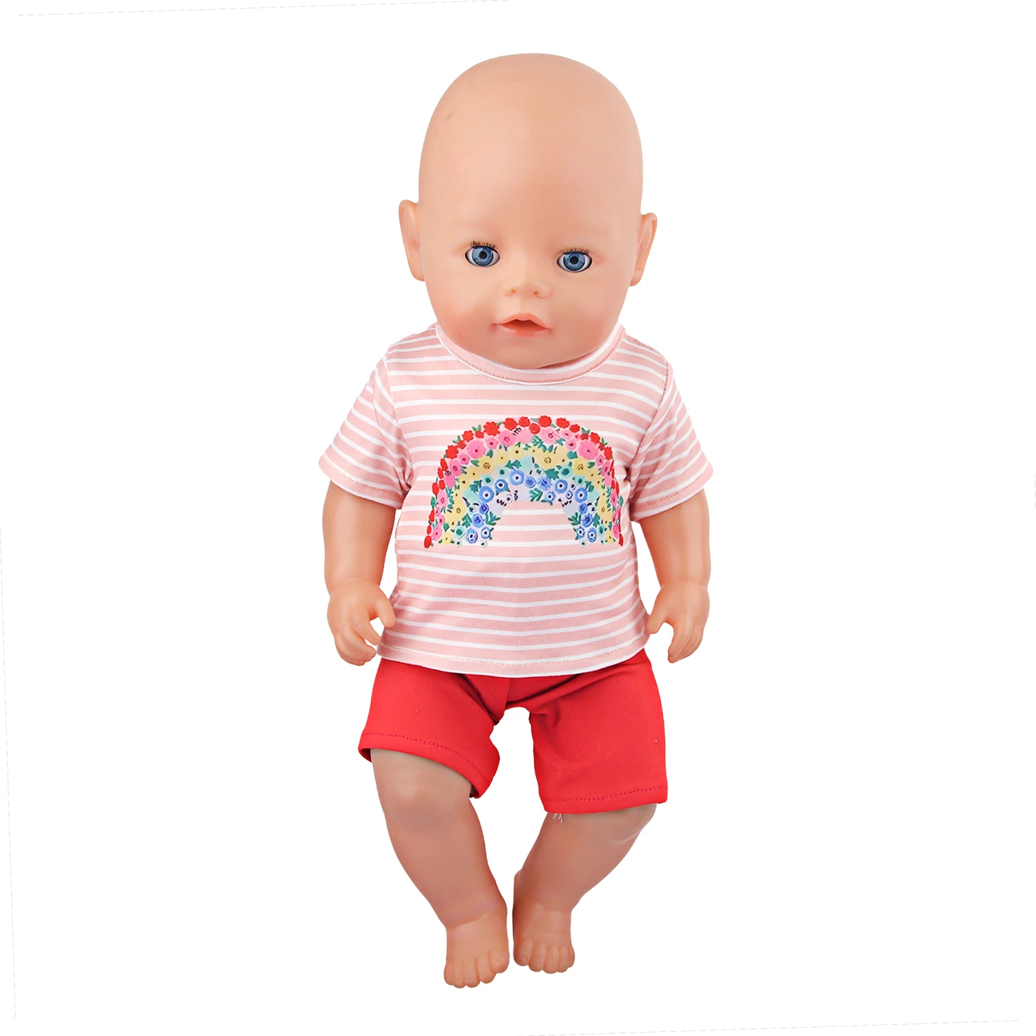 Cute Cartoon Doll T-shirt For 18-inch American Dolls Girl Car Rainbow Flower Basket Printing Clothing For 43cm Baby Newborn Doll
