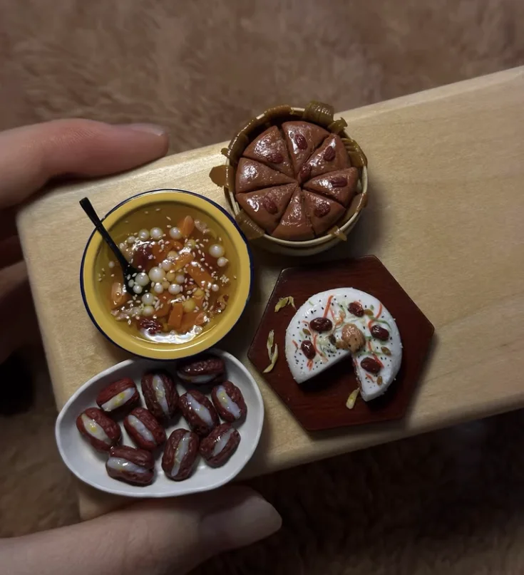 Handmade Miniature Chinese Food Collection, Realistic Daily Meals Bento Stir Fry Noodles Soup, 1:6 Scale Dollhouse Banquet Set