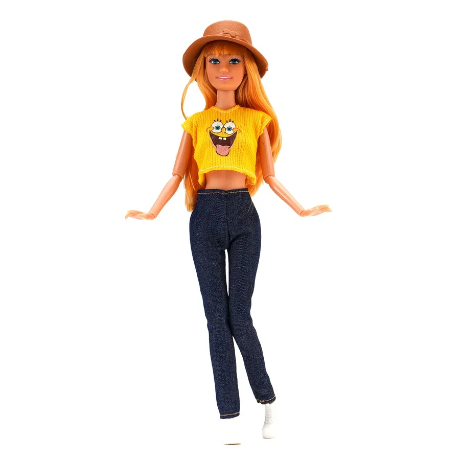 4Pcs/Set Doll Clothes Hat+Top+Jeans+Shoes Daily Cool Outfit Suitcase Accessories For 30CM&1/6 BJD Doll Clothes,Girl Toys Gifts