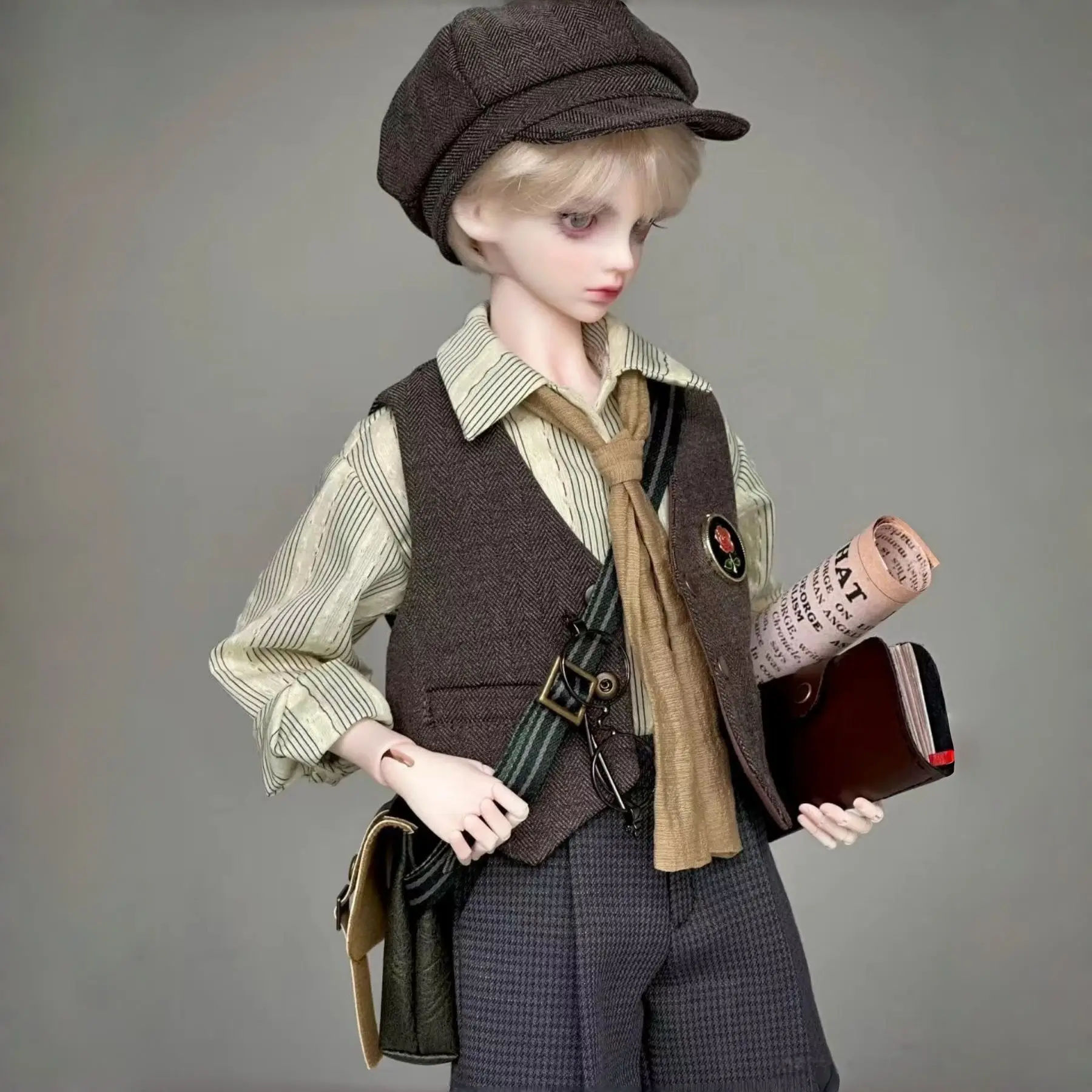 1/4 1/5 Doll's Clothes Suit for 45/36cm Bjd Doll Retro Academy Style Top+shorts+hat+vest+bag+socks Dress Up Doll Accessories