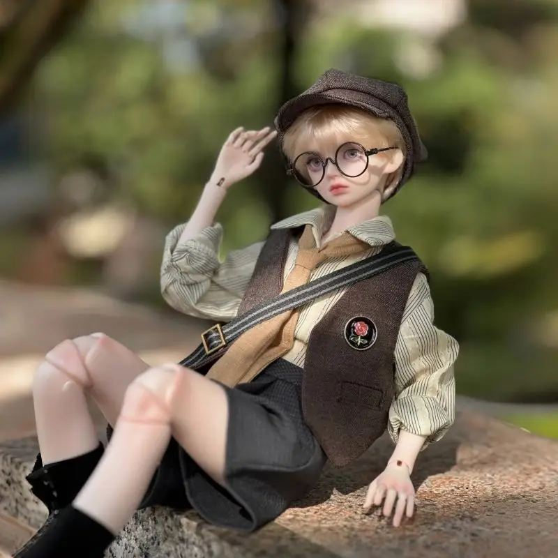 1/4 1/5 Doll's Clothes Suit for 45/36cm Bjd Doll Retro Academy Style Top+shorts+hat+vest+bag+socks Dress Up Doll Accessories