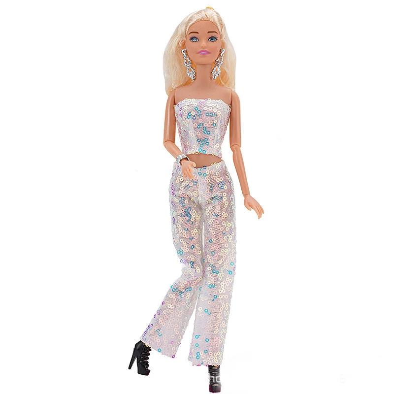 For 30CM Doll Clothes Accessories 11inch European American Fashion Doll Shining Clothing Pants Ornament Shoes Set
