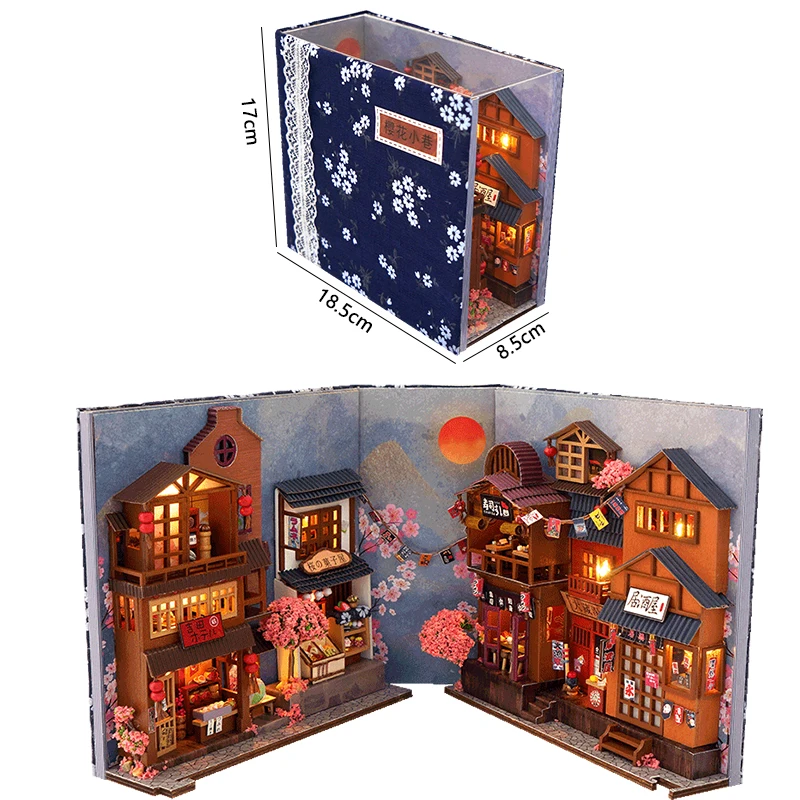 Diy Book Nook Doll House Miniature Wooden Bookshelf Shelf Insert Miniatures Home Model Toys With Furniture LED Light Dollhouse