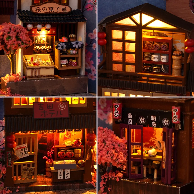 Diy Book Nook Doll House Miniature Wooden Bookshelf Shelf Insert Miniatures Home Model Toys With Furniture LED Light Dollhouse