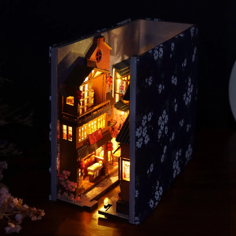 Diy Book Nook Doll House Miniature Wooden Bookshelf Shelf Insert Miniatures Home Model Toys With Furniture LED Light Dollhouse