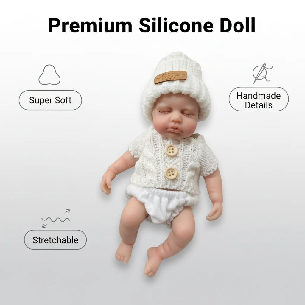 NPK 8inch Loulou Solid Silicone Baby Doll Soft Squishy Elastic Weighted Platinum Silicone Toy 320 Grams
