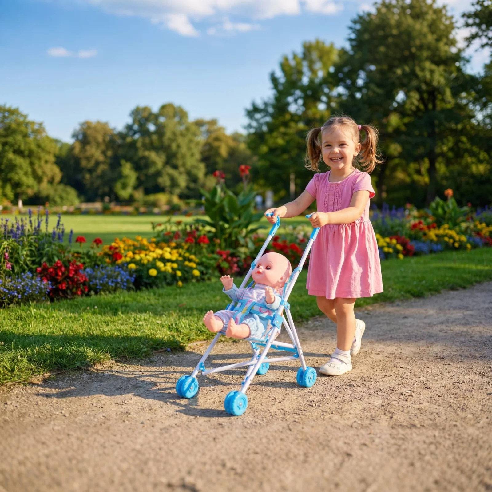 Baby Doll Stroller Toy, Suitable for Children Aged 3+, Fits 11-Inch to 15-Inch Dolls, Perfect Holiday Gift, Christmas Present, B