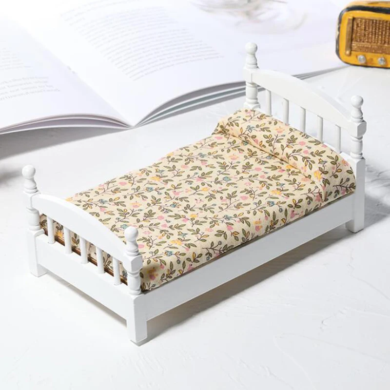 1:12 Dollhouse Miniature White Toy Bed Furniture Bedroom Doll House Bed