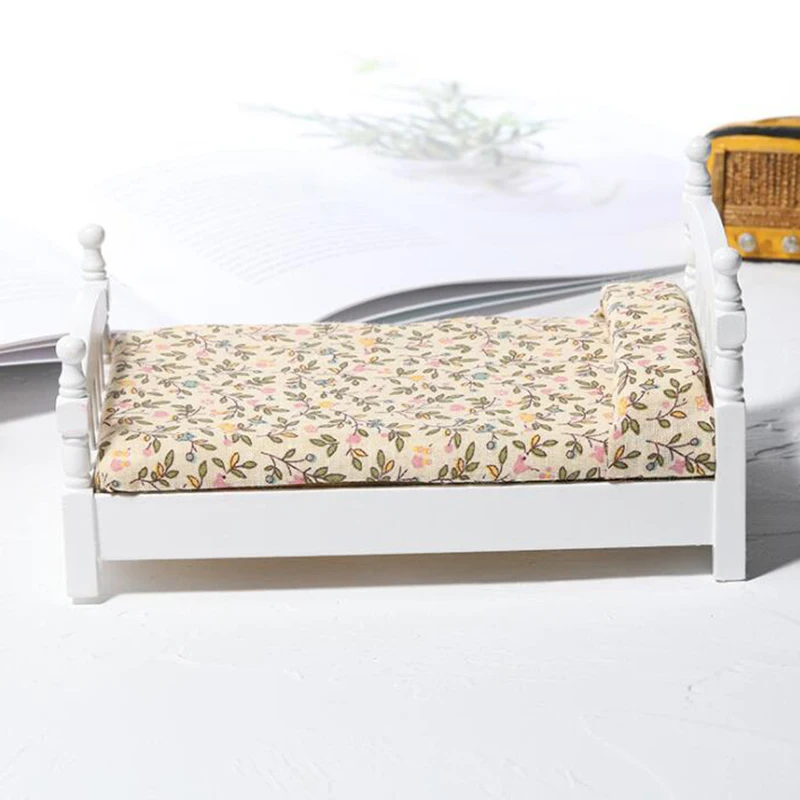 1:12 Dollhouse Miniature White Toy Bed Furniture Bedroom Doll House Bed