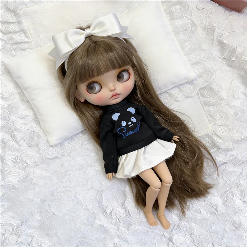 For Blythe Doll Clothes Princess Lace Maid Skirt Set Cartoon Cat Plaid Pants Vintage Dress Clothing OB24 OB22 1/6 Accessories