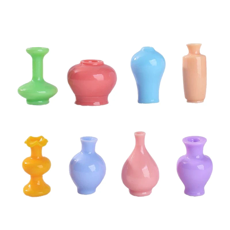 8pcs Mini Colorful Vase Bottles/pots Handmade Dollhouse Miniatures Vase Doll House Decora Kitchen Ornament DIY Accessories