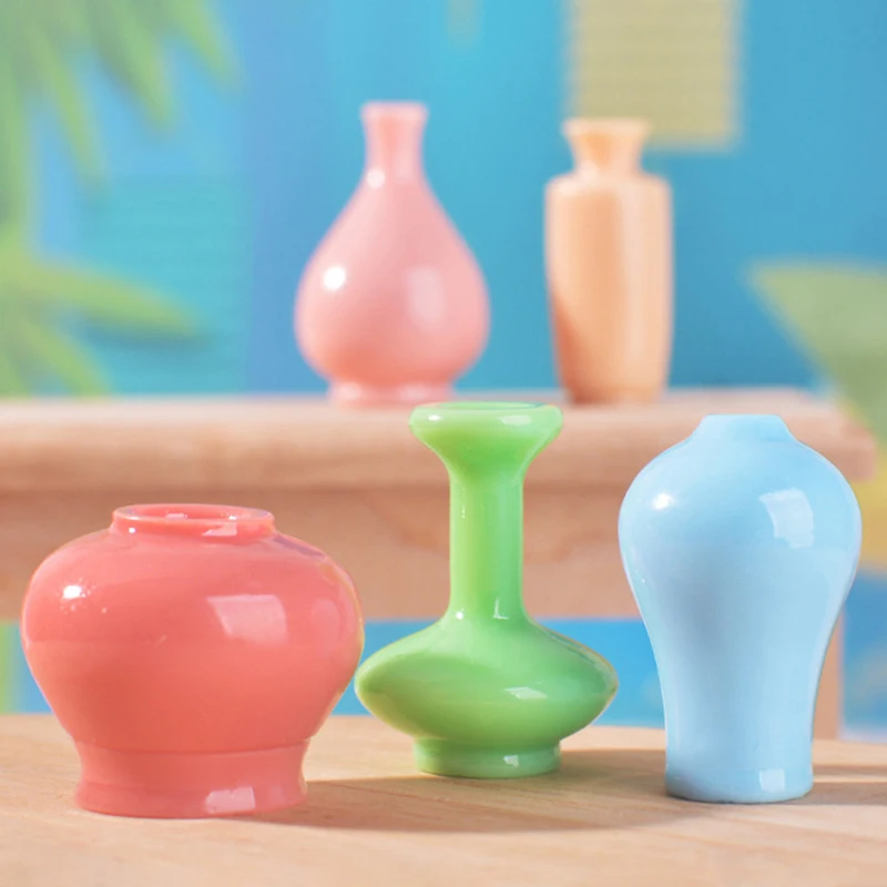 8pcs Mini Colorful Vase Bottles/pots Handmade Dollhouse Miniatures Vase Doll House Decora Kitchen Ornament DIY Accessories