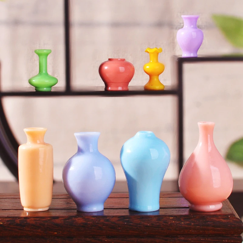 8pcs Mini Colorful Vase Bottles/pots Handmade Dollhouse Miniatures Vase Doll House Decora Kitchen Ornament DIY Accessories
