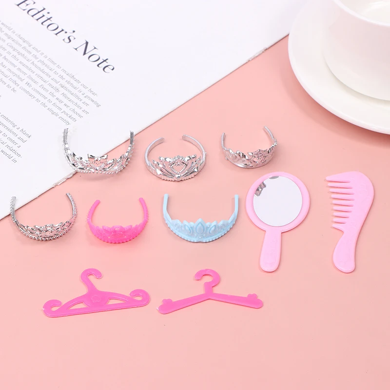 10Pcs Dollhouse Miniature Electroplated Crown Necklace Earstuds Bracelets Earrings Pendant Model Dressing Princess Doll Toy
