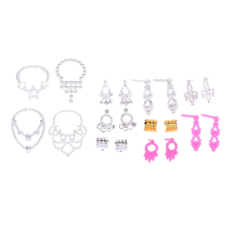 10Pcs Dollhouse Miniature Electroplated Crown Necklace Earstuds Bracelets Earrings Pendant Model Dressing Princess Doll Toy