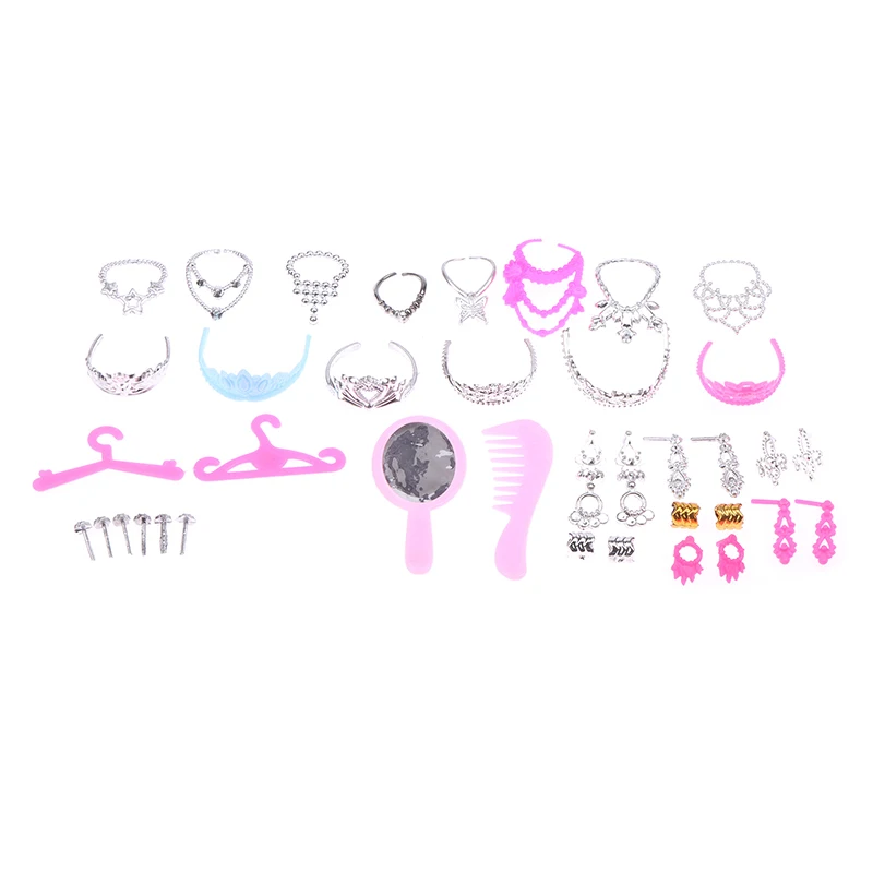 10Pcs Dollhouse Miniature Electroplated Crown Necklace Earstuds Bracelets Earrings Pendant Model Dressing Princess Doll Toy