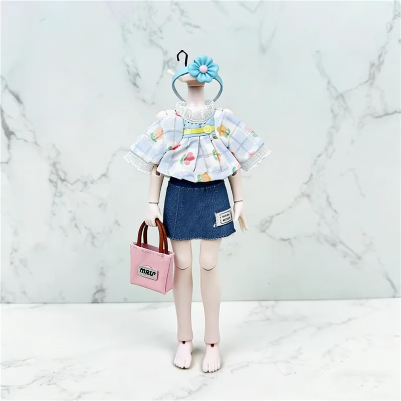 Pastel Harajukuc Style Outfit Clothing For 16 17cm 1/8 BJD OB11 Doll Korean Kawaii Leopard Print Clothes Dress Pants Accessories