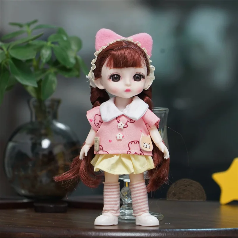 Pastel Harajukuc Style Outfit Clothing For 16 17cm 1/8 BJD OB11 Doll Korean Kawaii Leopard Print Clothes Dress Pants Accessories