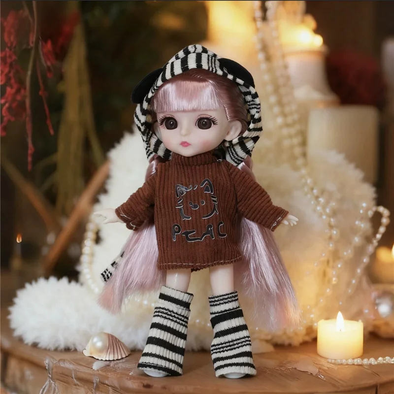 Pastel Harajukuc Style Outfit Clothing For 16 17cm 1/8 BJD OB11 Doll Korean Kawaii Leopard Print Clothes Dress Pants Accessories