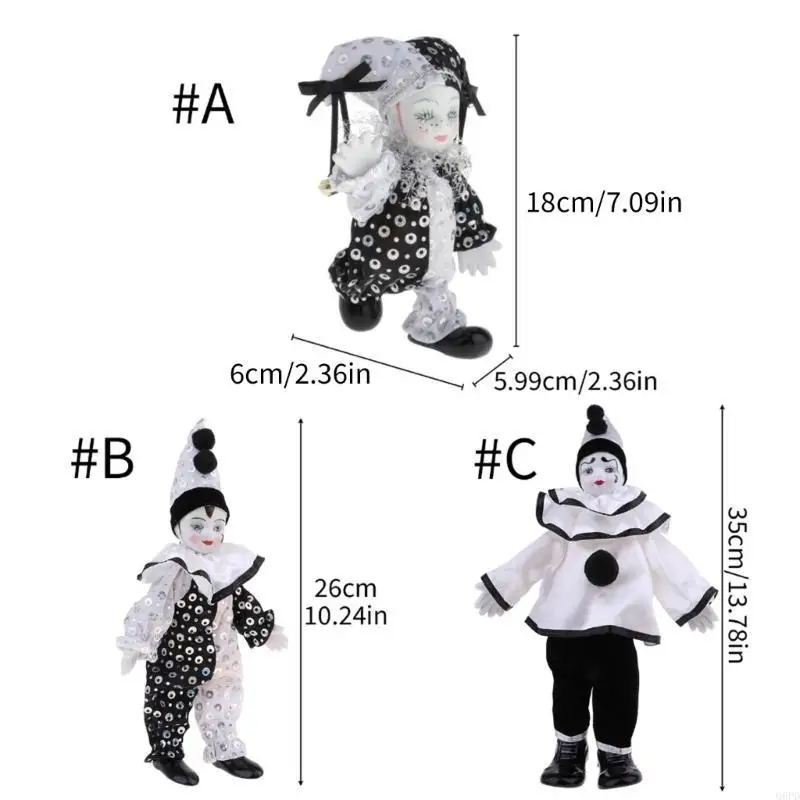 Porcelain Circus Clown Figurine Hand Painted Model Figure Aesthetic Decorative Doll for Home Office Tabletop Display