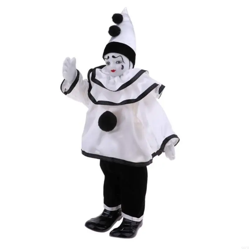 Porcelain Circus Clown Figurine Hand Painted Model Figure Aesthetic Decorative Doll for Home Office Tabletop Display