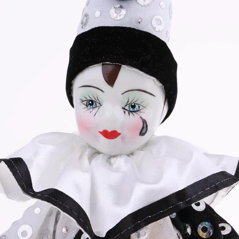 Porcelain Circus Clown Figurine Hand Painted Model Figure Aesthetic Decorative Doll for Home Office Tabletop Display