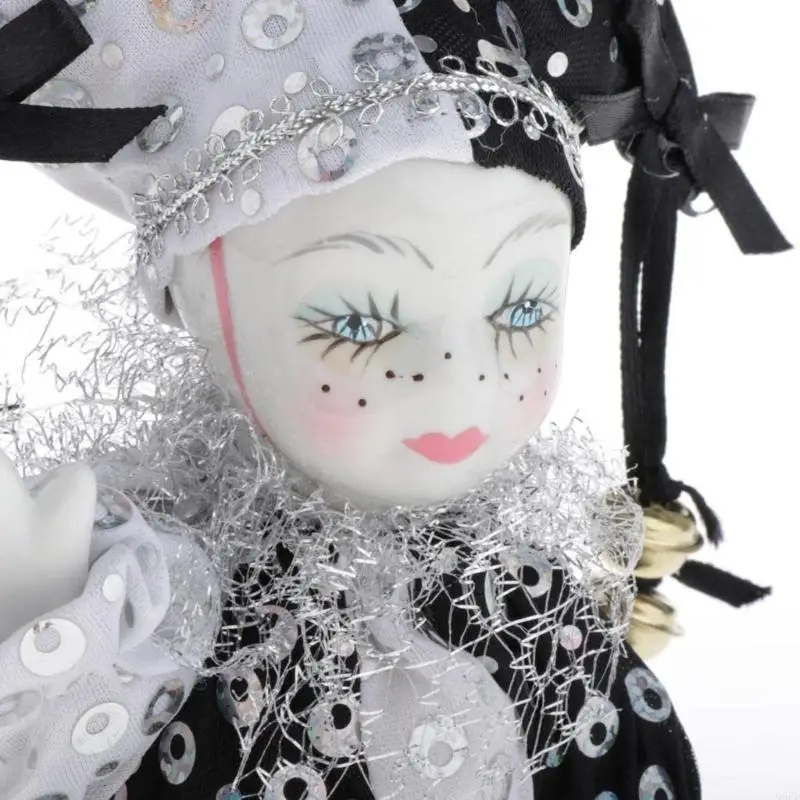 Porcelain Circus Clown Figurine Hand Painted Model Figure Aesthetic Decorative Doll for Home Office Tabletop Display