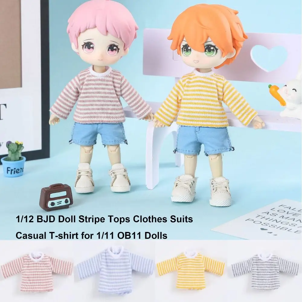 DIY Handmake Stripe Tops Cute 5 Colors T-shirt Casual Clothes Suits for 1/12 BJD Dolls/for 1/11 OB11 Dolls