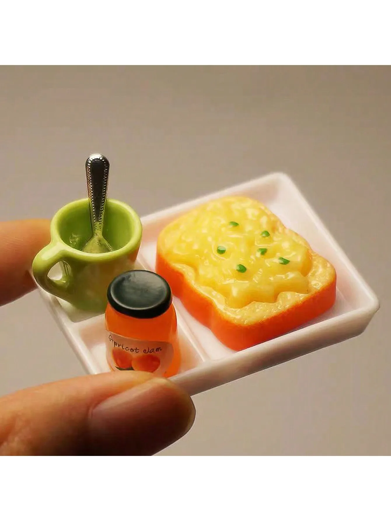 Random 1 set,Dollhouse Miniature Food Set 1:12 Scale Mini Simulation Kitchen Toys, Includes Jam, Toast, Cups, Spoons, Plates,
