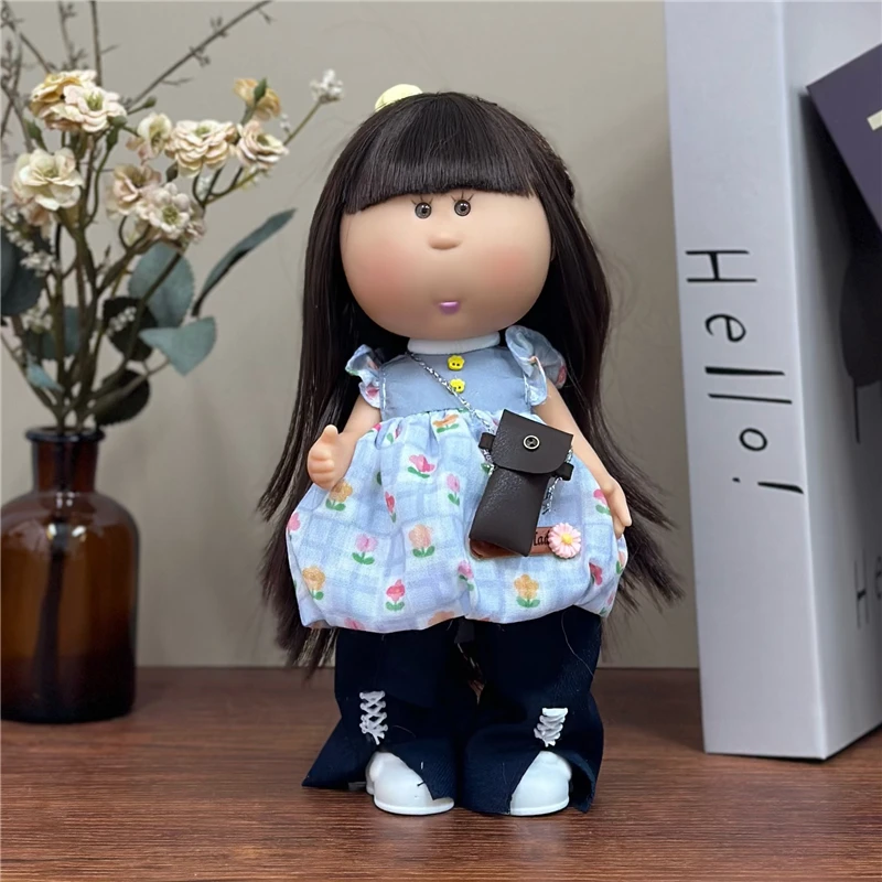 For 24cm Spanish Potato Mia Doll Lovely Outfit Clothing Denim Puppy Overall Dress Plaid Skirt Pants Set Clothes Dollhouse Gift