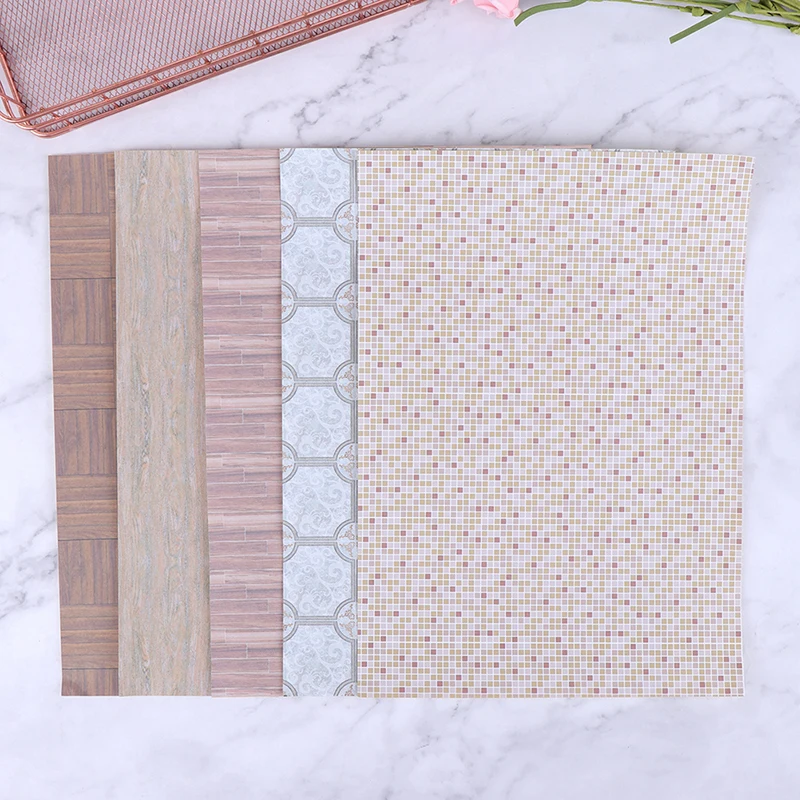 Hot Sale 1Pc 1/12 Dollhouse Miniature Grain Floor Wallpaper Tiles Sticker Bathroom Living Room Decor Toy Doll House Accessories