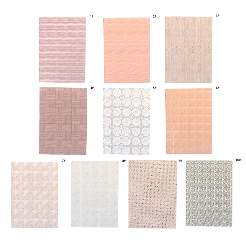Hot Sale 1Pc 1/12 Dollhouse Miniature Grain Floor Wallpaper Tiles Sticker Bathroom Living Room Decor Toy Doll House Accessories