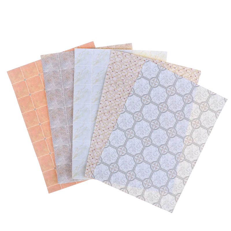 Hot Sale 1Pc 1/12 Dollhouse Miniature Grain Floor Wallpaper Tiles Sticker Bathroom Living Room Decor Toy Doll House Accessories