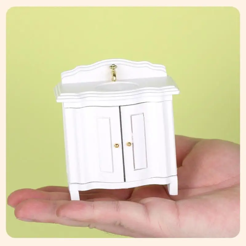 1Pcs Doll House Miniature Bathroom Sink Cabinet Prop Realistic 1/12 Scale Dollhouse Simulation Wash Basin Toy DIY Accessories